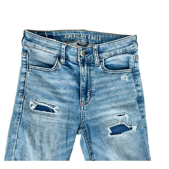AMERICAN EAGLE Women's Sz 2 Super Stretch Hi Rise Jegging Jeans Patches - Picture 3 of 11